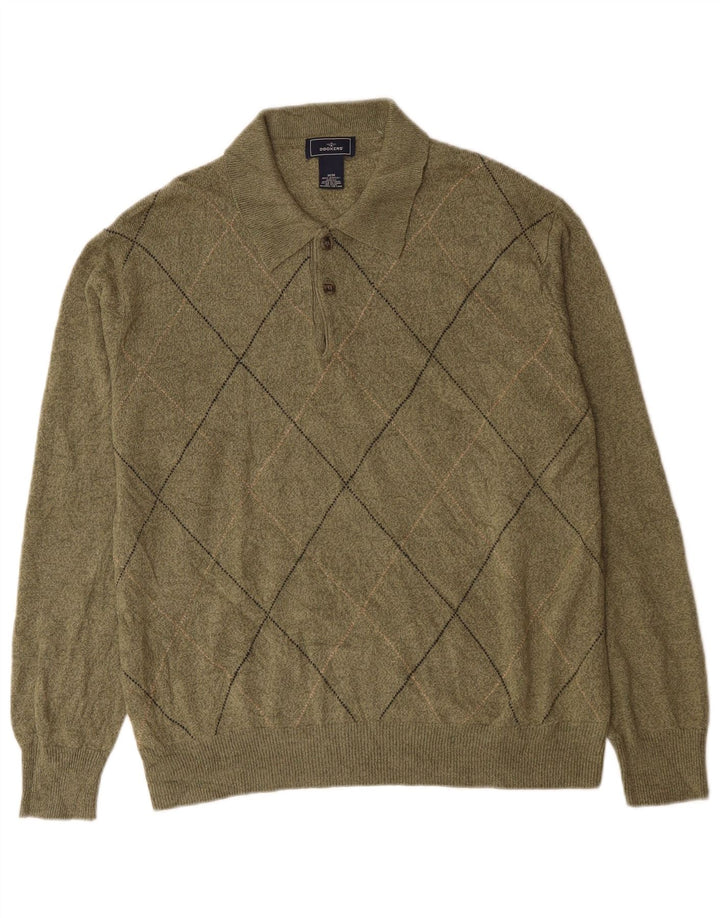 Dockers Herre Polo Neck Jumper Sweater Medium Khaki Argyle/Diamond Akryl