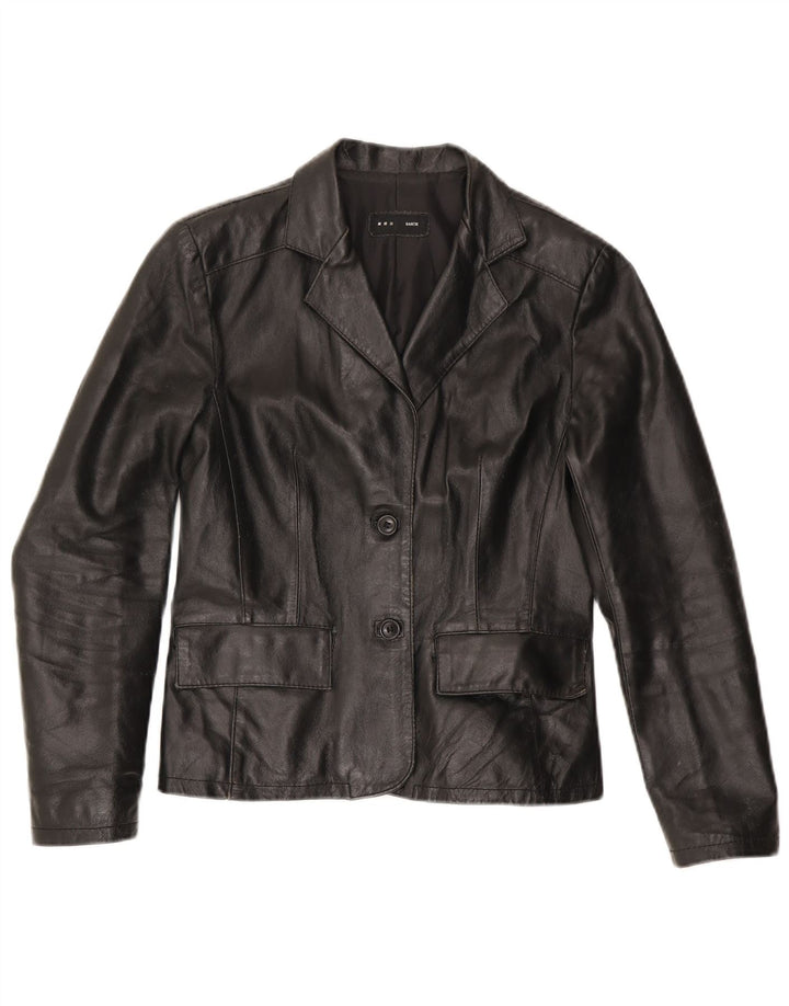 Sasch Dame 2 Button Læder Blazer Jacket UK 10 Small Black Læder