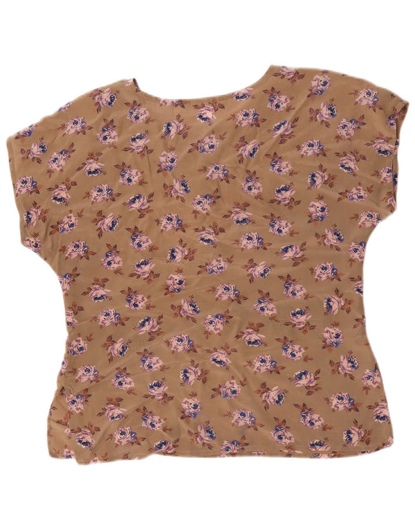 Vintage Damebluse Top UK 16 Large Brown Floral