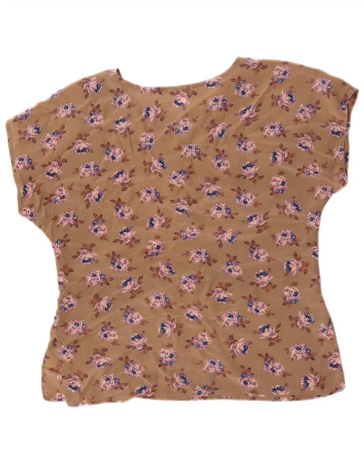 Vintage Damebluse Top UK 16 Large Brown Floral