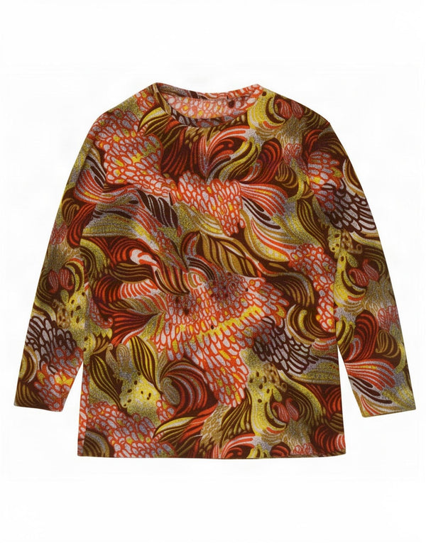 Vintage Womens Abstract Pattern Top Long Sleeve UK 14 Medium Multicoloured