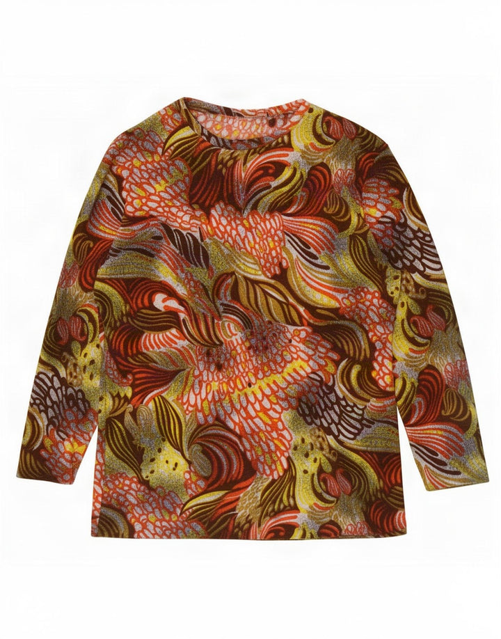 Vintage Kvinders abstrakt mønster Top Langærmet UK 14 Medium Flerfarvet
