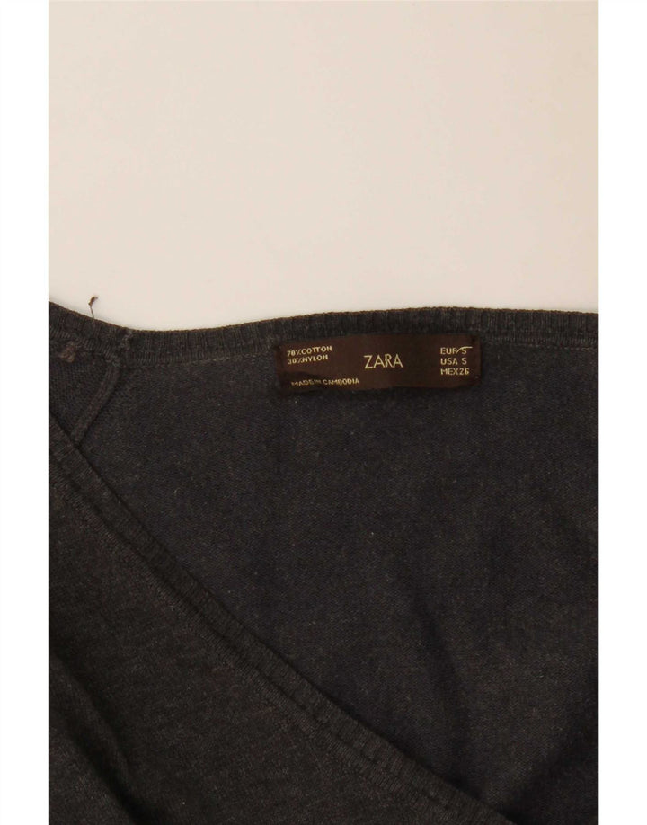 Zara Womens Crop Cardigan Sweater UK 10 Small Grey