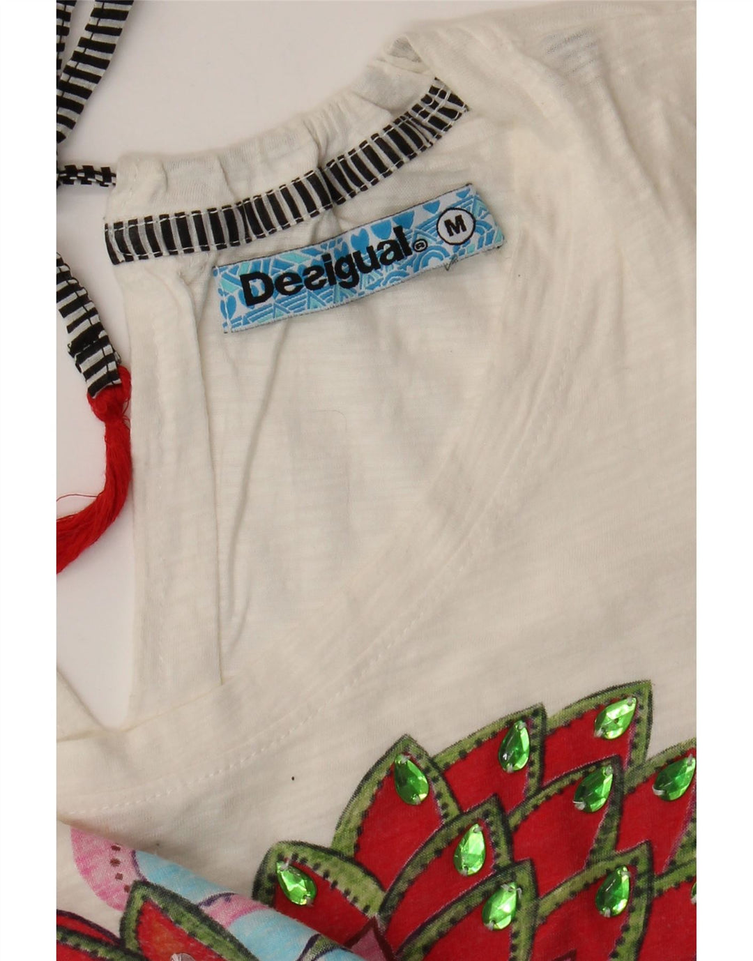DESIGUAL Grafisk T-shirt top til kvinder UK 12 Medium White Floral