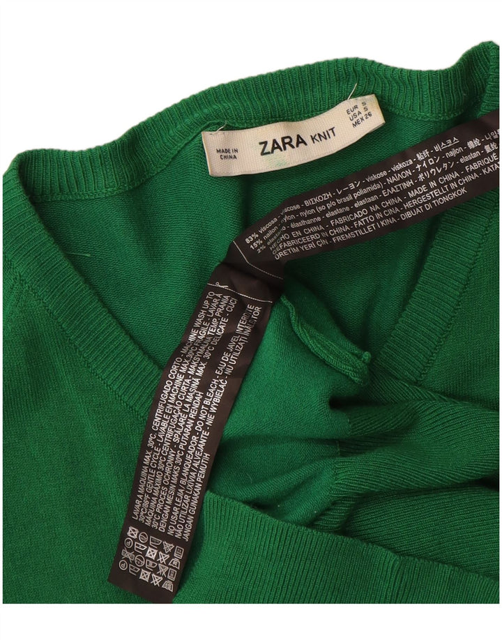 Zara Dame Cardigan Sweater UK 10 Small Green Viscose