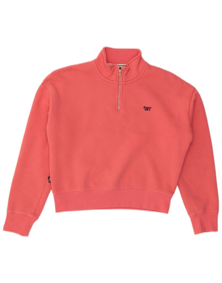 Superdry Womens Oversized Crop Zip Neck Sweatshirt Jumper UK 8 Small Pink