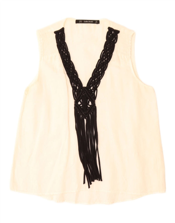 Zara Dame ærmeløs bluse Top UK 6 XS Hvid