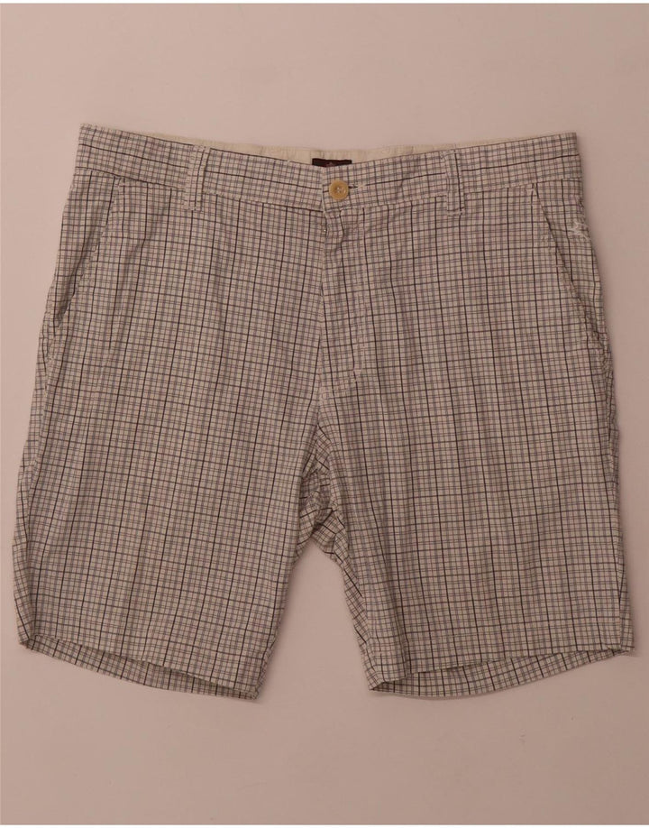 CANADIENS Mens Chino Shorts IT 50 Large W36  Off White Check Cotton