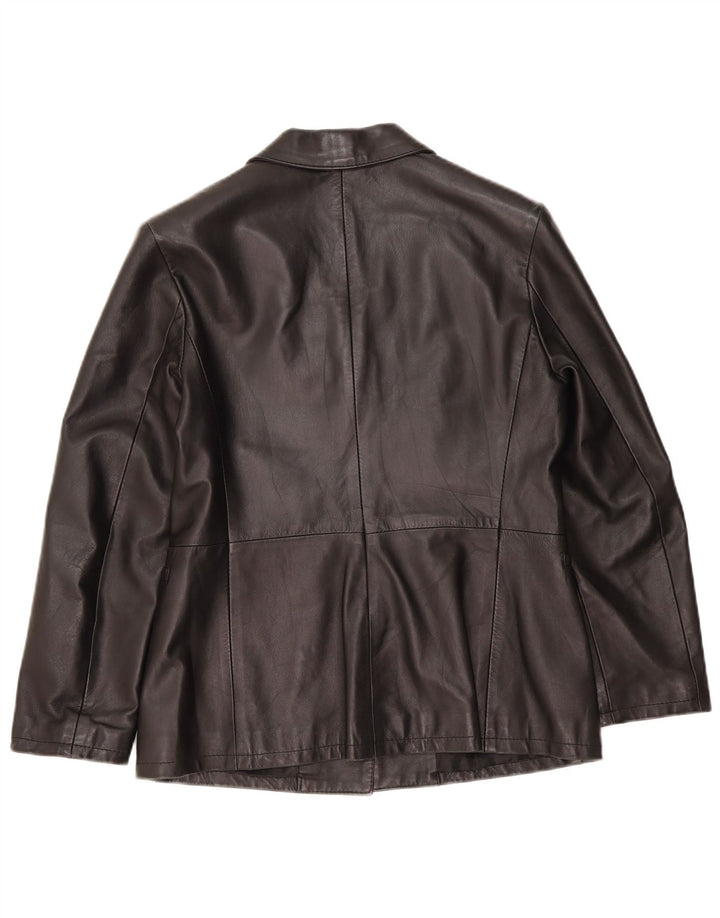 Vintage dame 3-knaps læder blazerjakke IT 48 XL sort læder