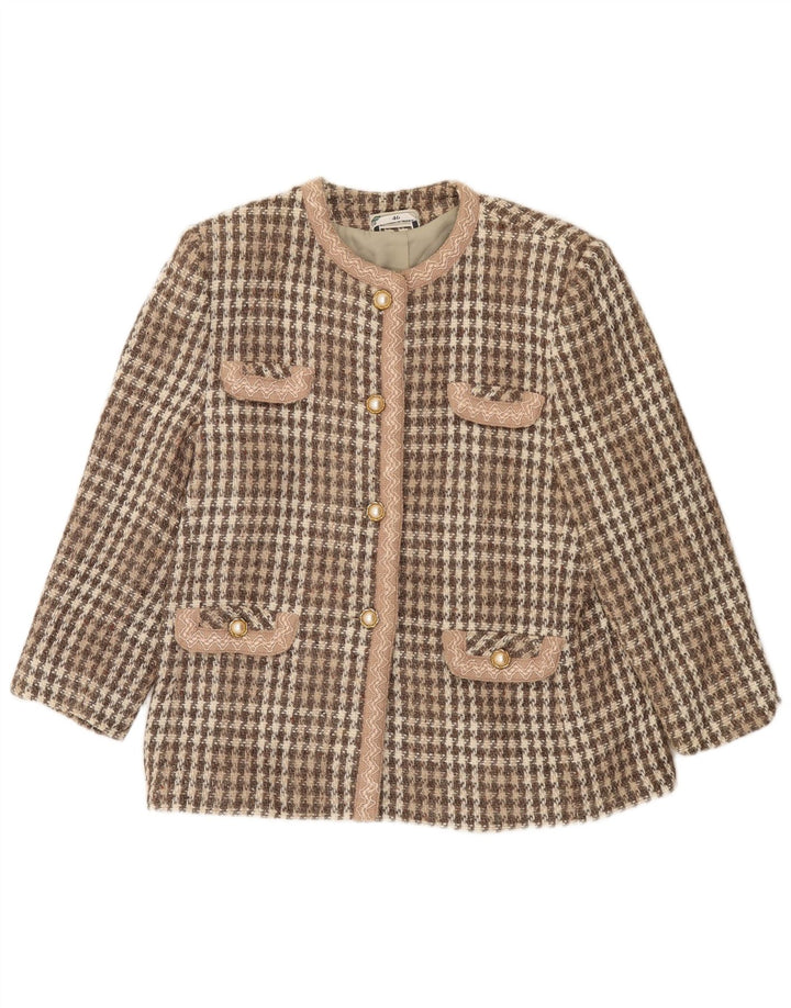 Vintage Dame 4-knaps Blazer Jacket IT 46 Stor Brun Houndstooth