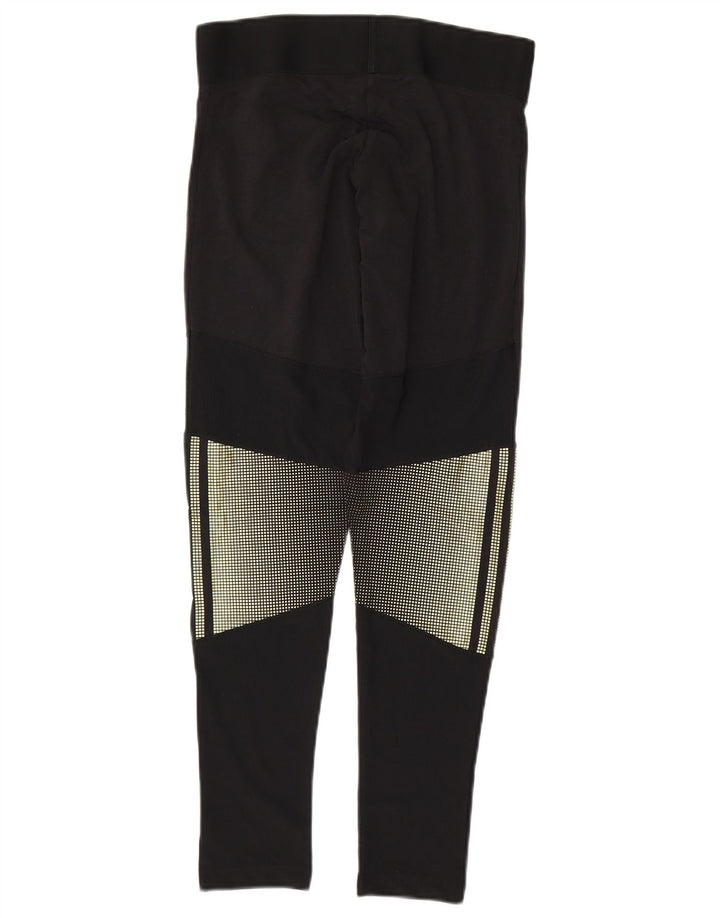 ADIDAS Womens Leggings UK 12 /14 Medium  Black Colourblock Cotton
