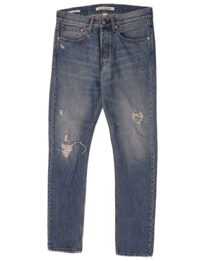 Calvin Klein Herre Distressed Slim Jeans W29 L30 Blå Bomuld
