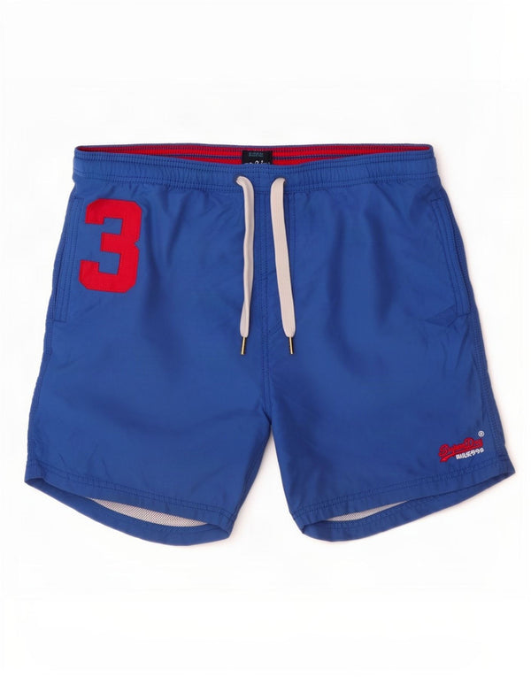Superdry Grafiske svømmeshorts til mænd, store blå polyester