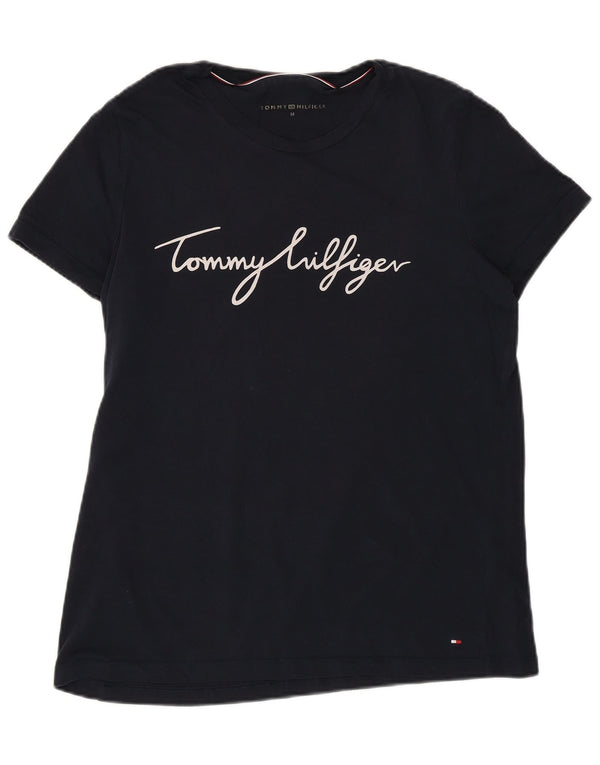 Tommy Hilfiger Dame Grafisk T-Shirt Top UK 14 Medium Navy Blue Bomuld