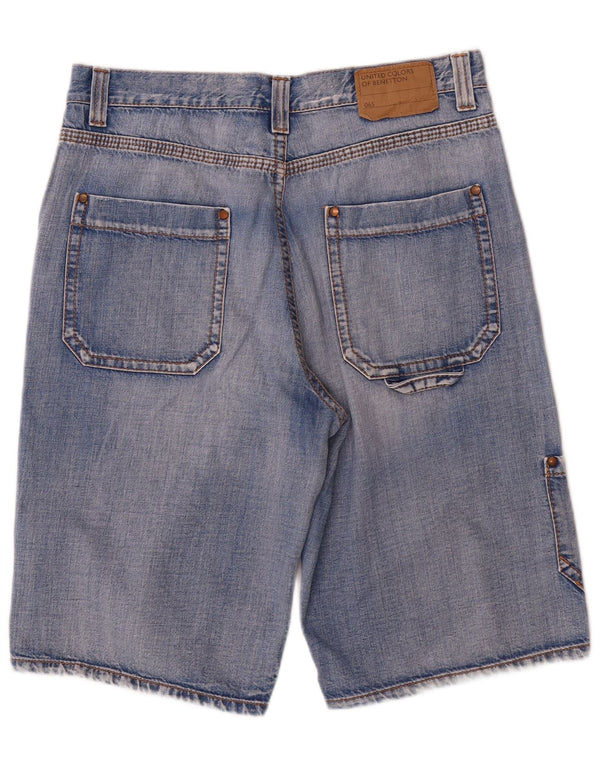 Benetton Mens Cargo Denim Shorts W34 Large Blue Cotton