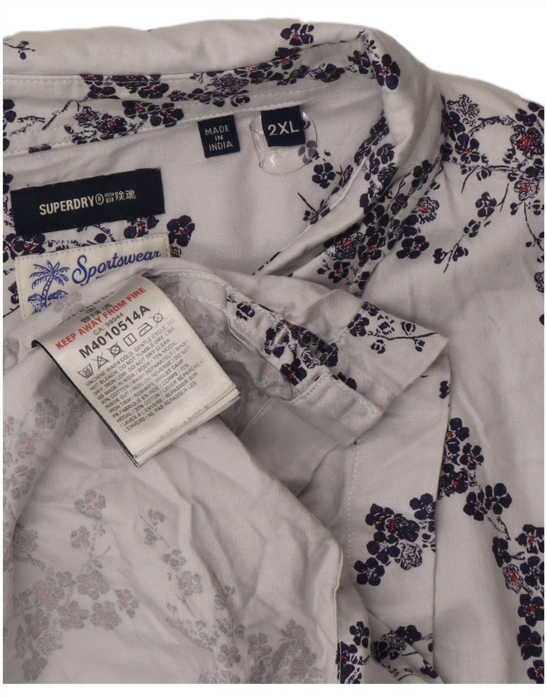 Superdry Kortærmet Herreskjorte 2XL Grå Blomster Modal