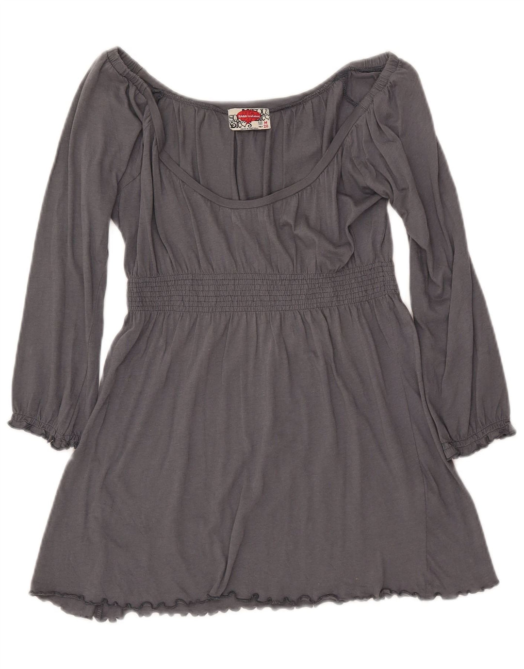 ZARA Dame Trafaluc 3/4 ærmet bluse top UK 12 mellemgrå bomuld