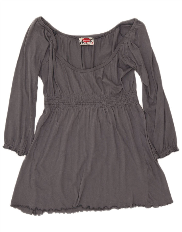 ZARA Dame Trafaluc 3/4 ærmet bluse top UK 12 mellemgrå bomuld