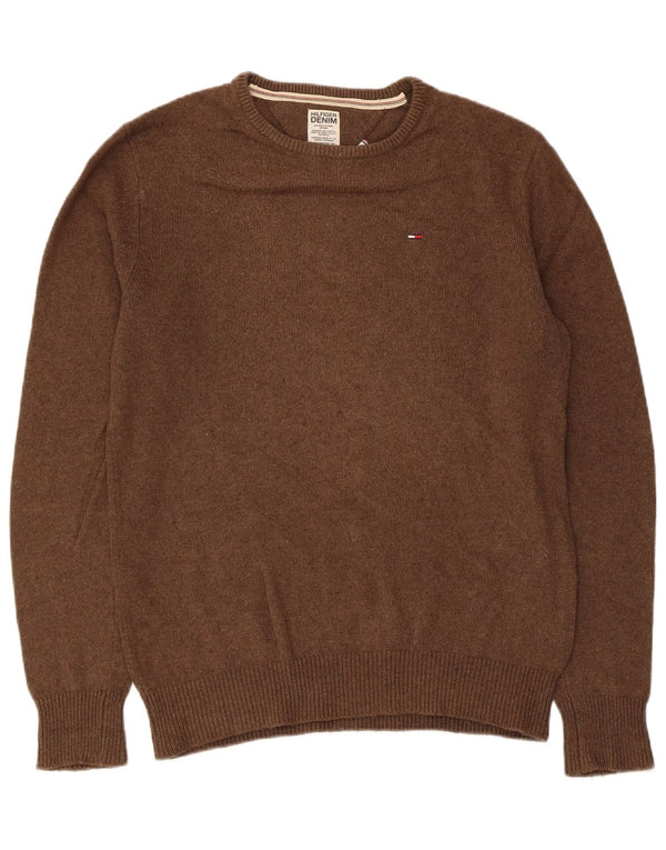 Tommy Hilfiger Herre sweater med rund hals, lille brun bomuld