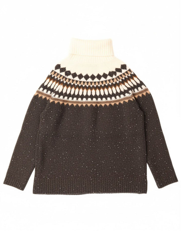 Marks & Spencer Dame Rullehals sweater UK 10 Small Grey Fair Isle