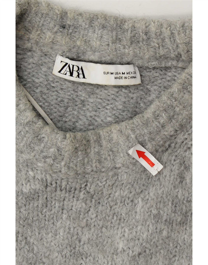 Zara Dame Oversized Crew Neck Jumper Sweater UK 14 Medium Grå Akryl