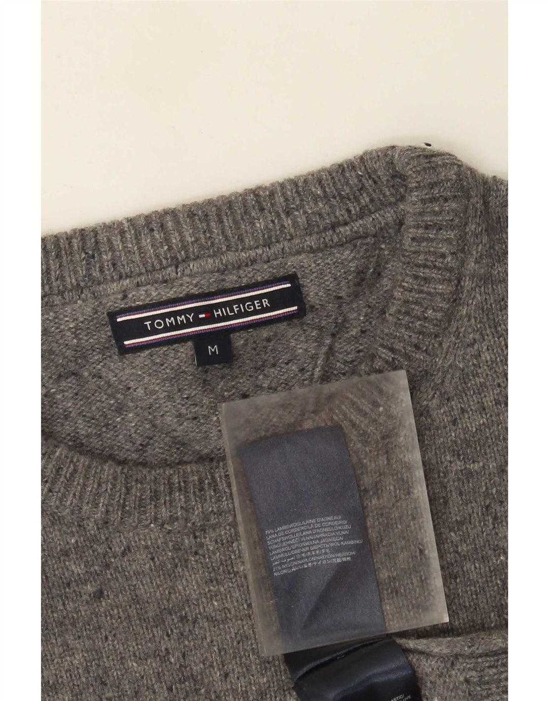 Tommy Hilfiger Herre Crew Neck Jumper Sweater Medium Grey Flecked Lammeuld