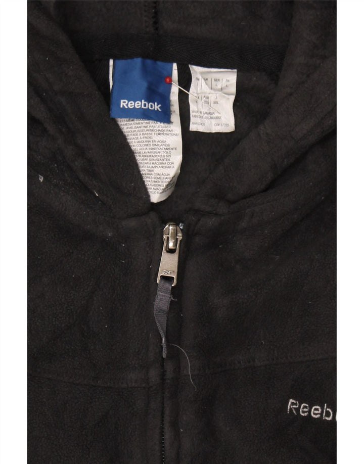 REEBOK Womens Hooded Fleece Jacket UK 16 Large Black Polyester Vintage Reebok and Second-Hand Reebok from Messina Hembry 