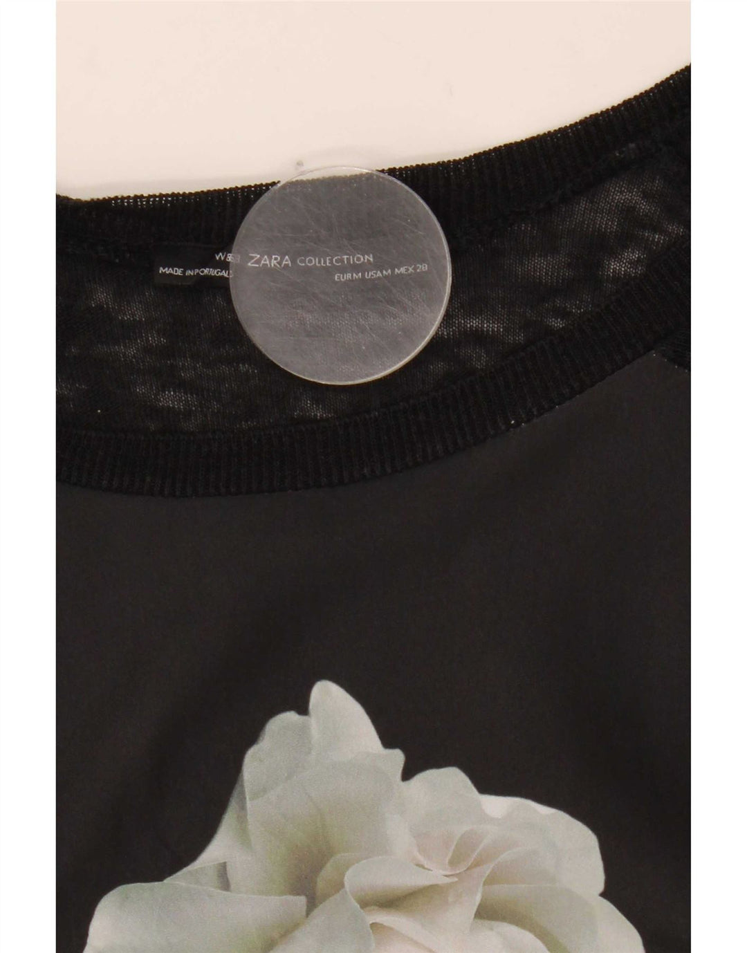 Zara Dame Grafisk Top 3/4 ærme UK 12 Medium Sort Blomster