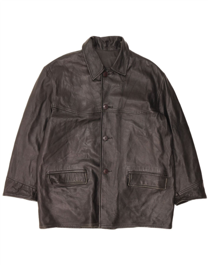 VINTAGE Herre Læderjakke UK 42 XL Sort Læder