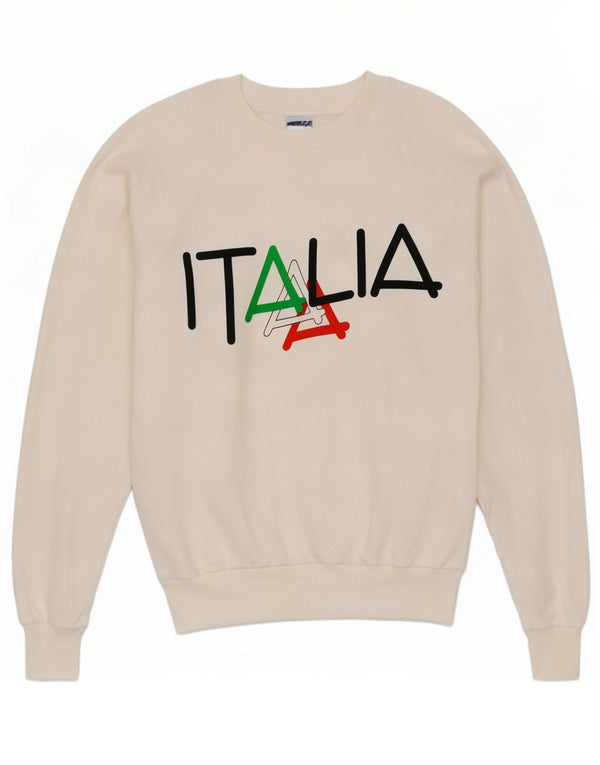 Vintage Dame Italia Grafisk Sweatshirt Jumper UK 10 Small White