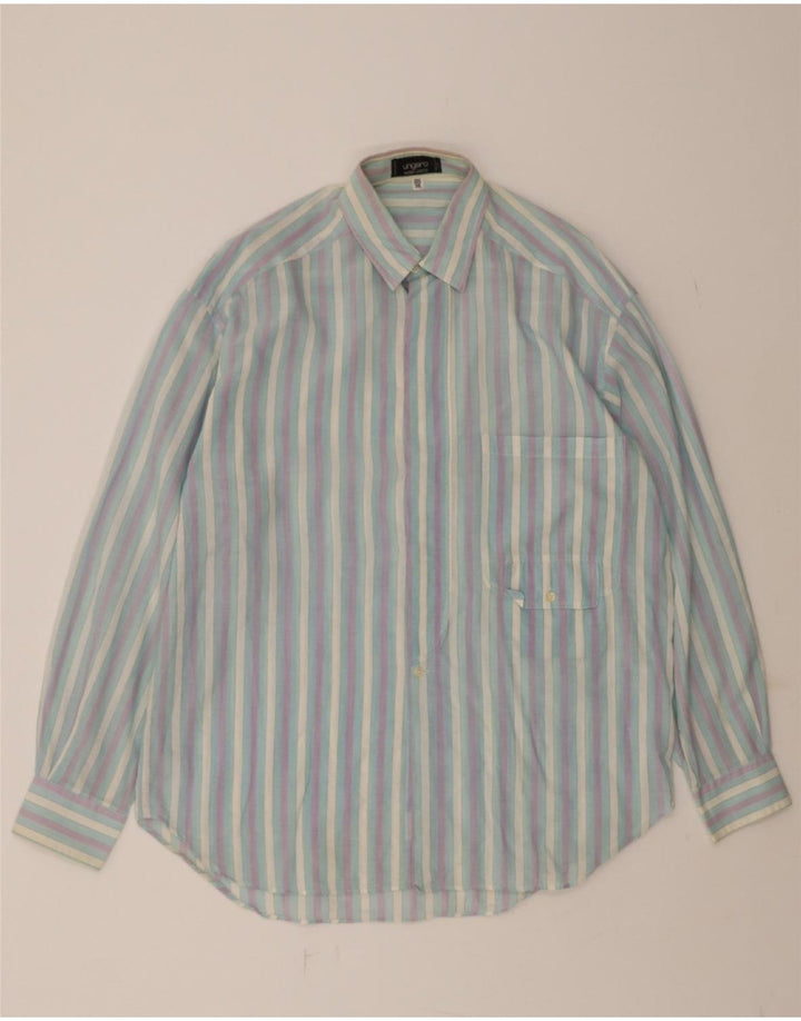 UNGARO Mens Shirt Size 15 1/2 39 Medium Blue Striped Vintage Ungaro and Second-Hand Ungaro from Messina Hembry 