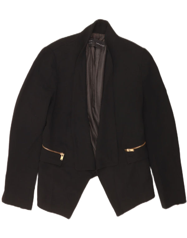 Zara Dame Asymetric Open Blazer Jacket UK 16 Large Black Polyester