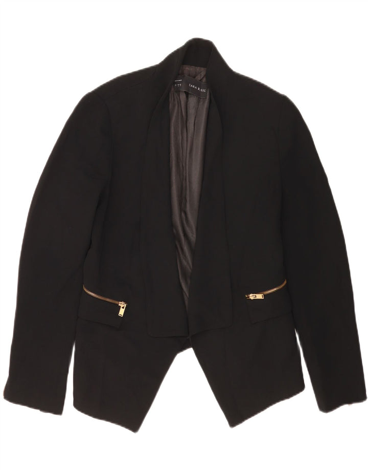 Zara Dame Asymetric Open Blazer Jacket UK 16 Large Black Polyester