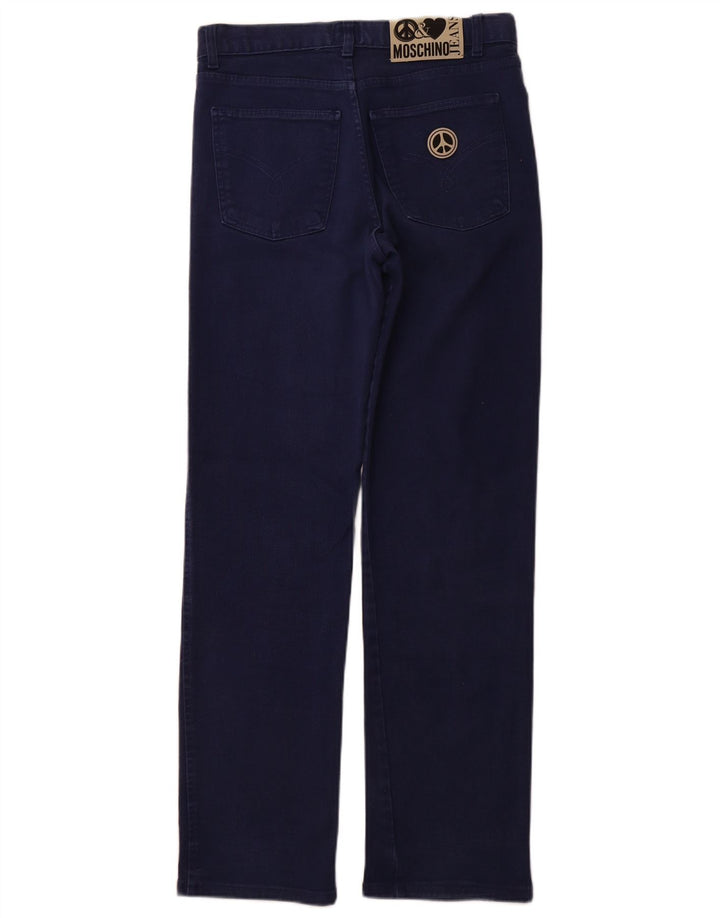 MOSCHINO Dame Højtaljede Lige Jeans W32 L32 Marineblå Bomuld