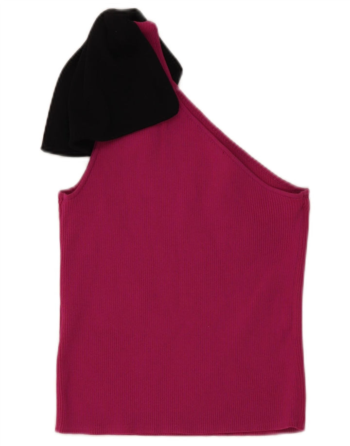 ZARA Womens One Shoulder Top UK 12 Medium Pink Colourblock Nylon