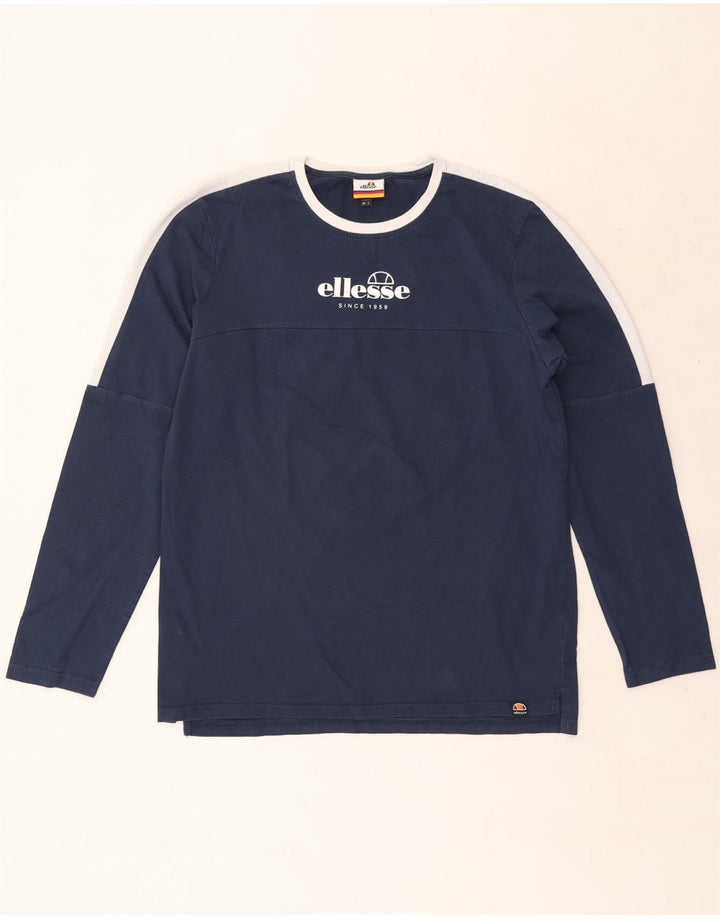 Ellesse Herre Grafisk Top Langærmet Stor Marineblå Colourblock Bomuld