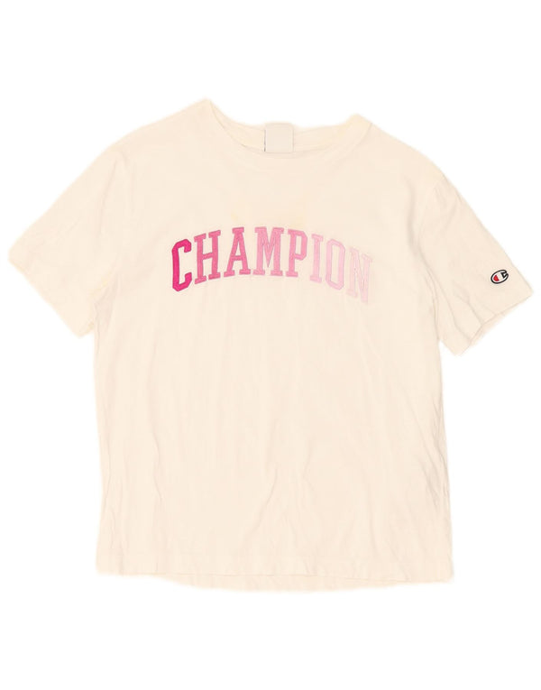 Champion Kvinder Oversized grafisk T-shirt Top UK 6 XS Hvid Bomuld