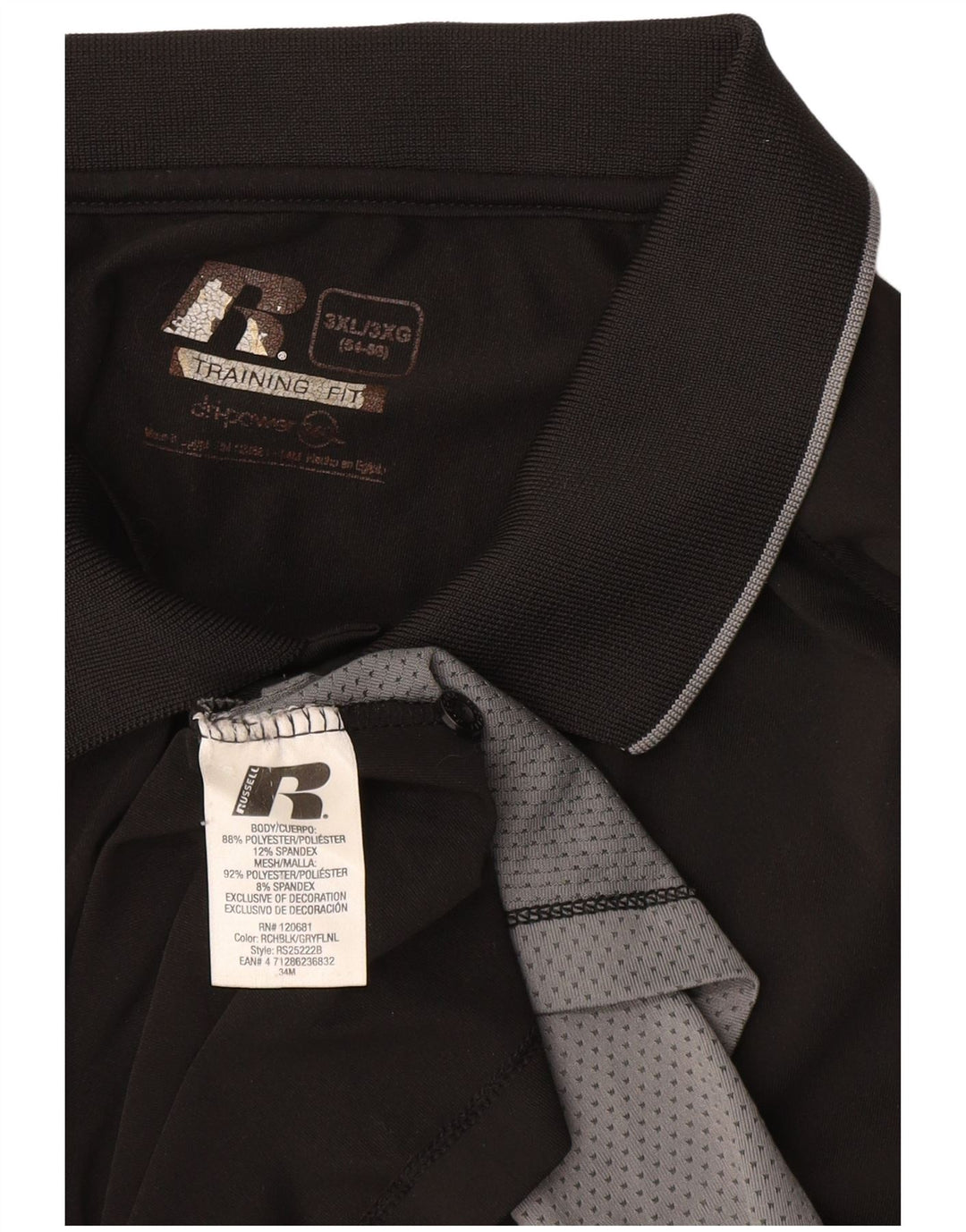 RUSSELL ATHLETIC Herre Dri-Power Polo Shirt UK 54/56 3XL Sort Colourblock