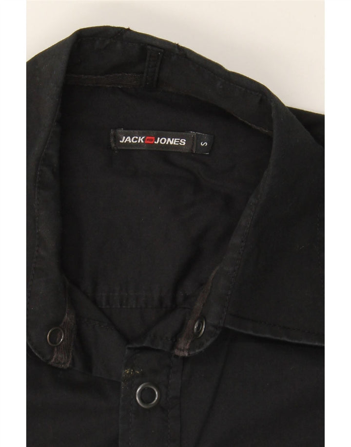 JACK & JONES Mens Graphic Short Sleeve Shirt Small Black Cotton Vintage Jack & Jones and Second-Hand Jack & Jones from Messina Hembry 