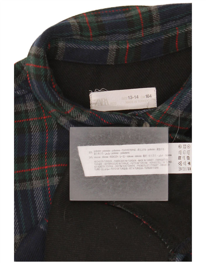 Zara Boys Overshirt Flanellskjorte 13-14 år Marineblå ternet polyester