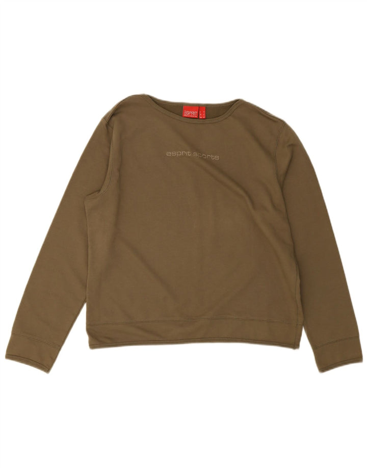 Esprit Dame Crop Grafisk Top Langærmet UK 14 Medium Grøn Bomuld