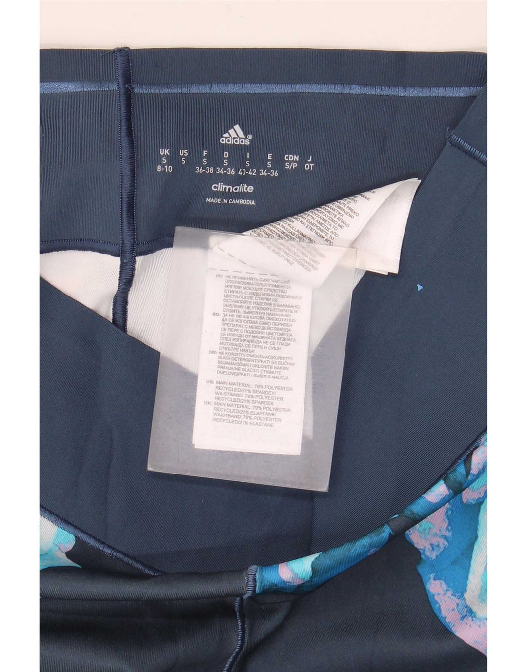 Adidas Womens Climalite Leggings UK 8/10 Small Blue Floral Polyester