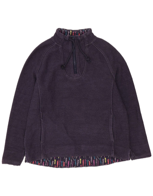 Weird Fish Womens Zip Neck Sweatshirt Jumper UK 16 Large Navy Blue Cotton