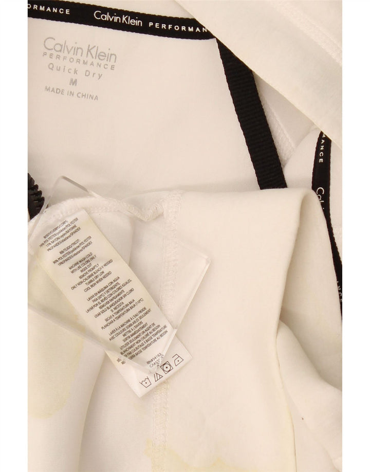 CALVIN KLEIN Grafisk hættetrøje med lynlås til kvinder UK 14 Medium White