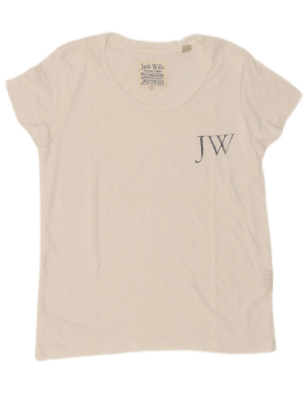 Jack Wills Grafisk T-shirt top til kvinder UK 6 XS hvid bomuld