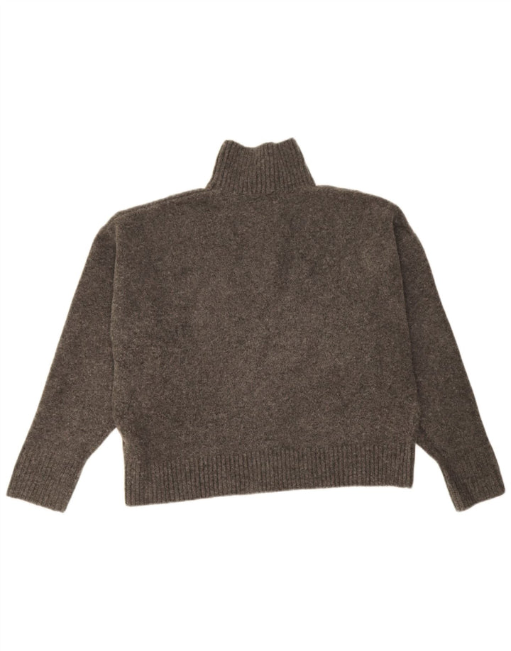 Zara Dame Oversized Roll Neck Jumper Sweater UK 14 Medium Grey Flecked