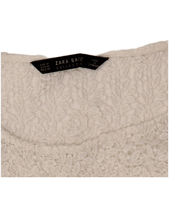 ZARA Womens Crop Bluse Top UK 12 Medium White Floral