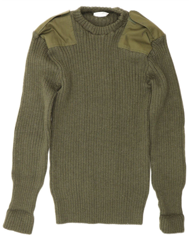 VINTAGE Herre Military Crew Neck Jumper Sweater Large Khaki