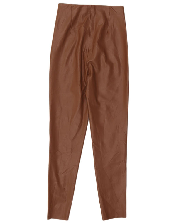 Zara Dame Skinny imiteret læderbukser XS W24 L26 Brun polyester