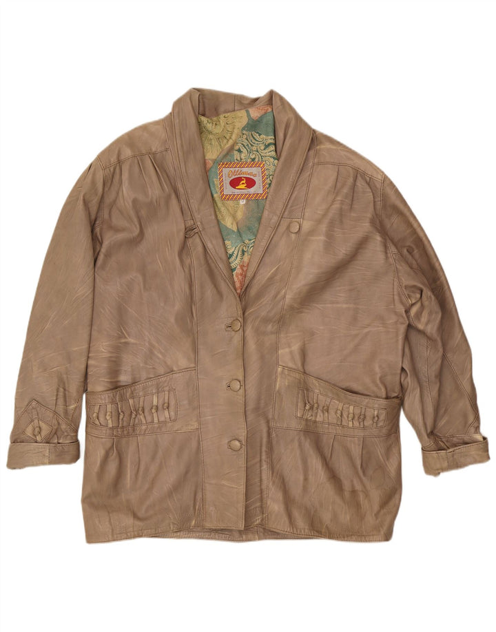 Vintage læderjakke til kvinder UK 14 Medium Beige Læder